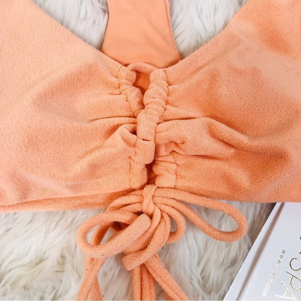 L*SPACE Pastel Peach Terry Cloth Lace Up Bikini Top Dax Terrycloth Large New - Picture 3 of 10